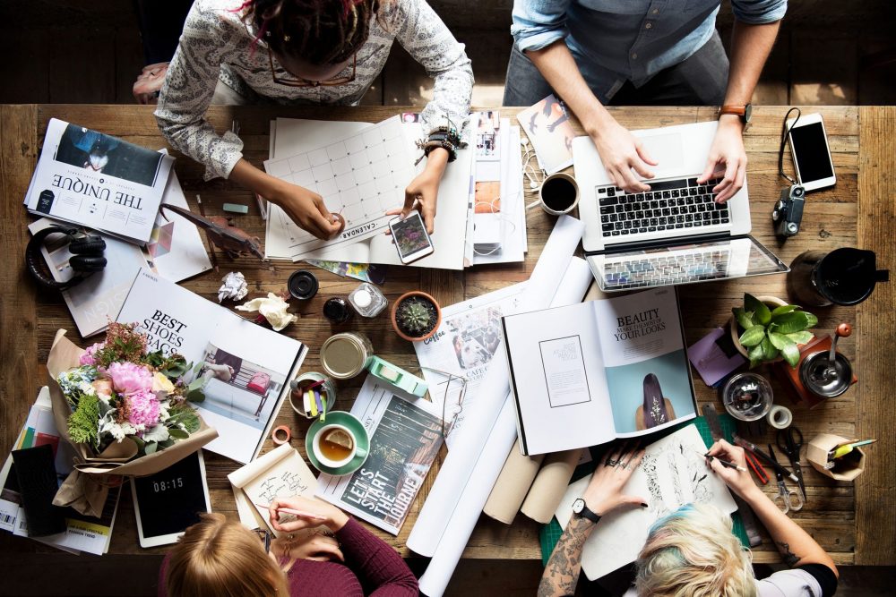 Colleagues working at a desk